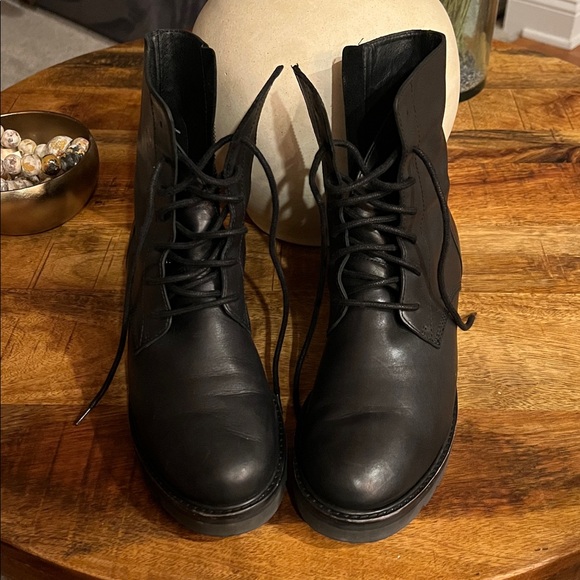 Eileen Fisher Black Leather Combat Boots - Picture 3 of 12